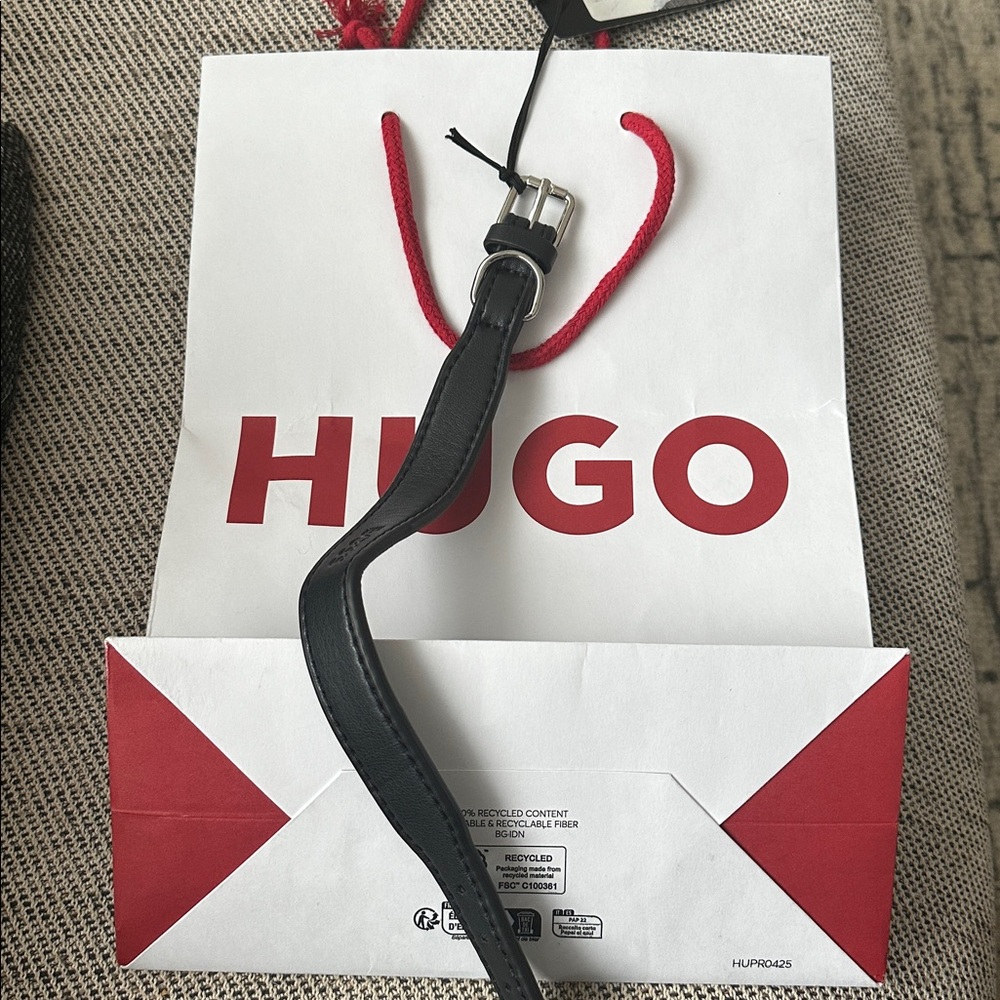 HUGO Boss Black Leather Dog Collar with Silver Buckle